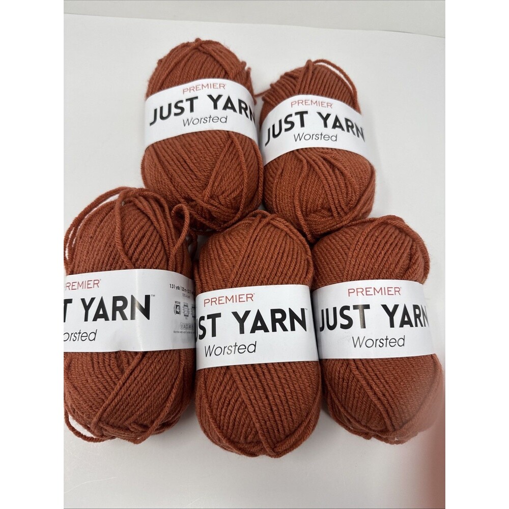 LOT OF 5 Premier Just Yarn Worsted #1116-60 Pumpkin 131 Yard Skein Acrylic